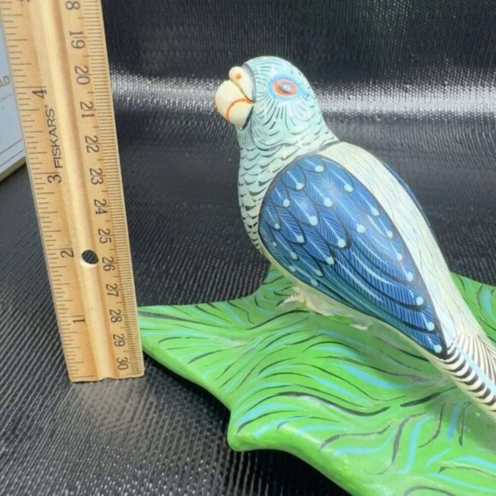 Hand Made Mexican Pottery Parrot Bird On Leaf Tree Sculpture Artist Signed‎ VTG